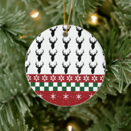 Ornamento De Cerâmica Padrão de Suéter Feio de Natal Floco de Neve Cervo