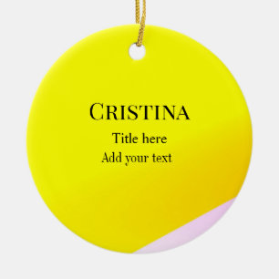 Ornamento De Cerâmica Padrão de texto abstrato rosa amarelo adicionar no