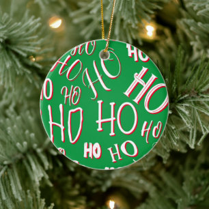 Ornamento De Cerâmica Padrão de texto de Natal HO HO HO branco verde ver