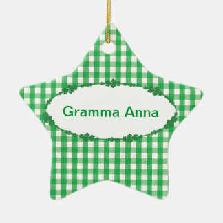 Ornamento De Cerâmica Padrão de Verificação de Gingham Verde