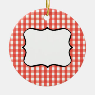 Ornamento De Cerâmica Padrão de Verificação de Gingham Vermelho