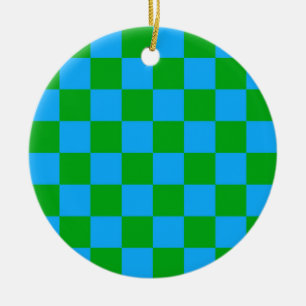 Ornamento De Cerâmica Padrão de Verificação Verde Azul