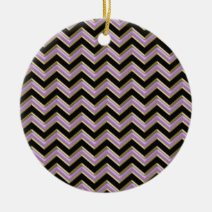 Ornamento De Cerâmica Padrão de Zigzag Preto Dourado Ametist