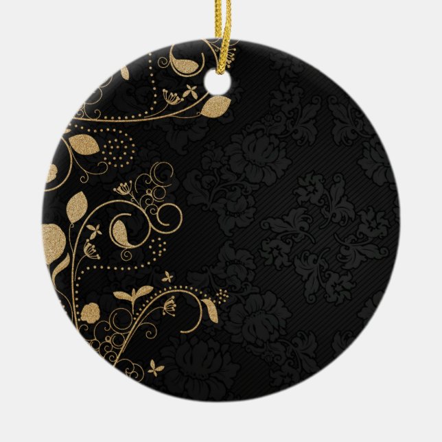 Ornamento De Cerâmica Padrão Decorativo Preto e Dourado (Frente)