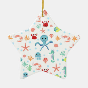 Ornamento De Cerâmica Padrão do mundo do mar