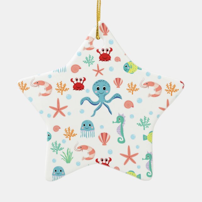 Ornamento De Cerâmica Padrão do mundo do mar (Frente)