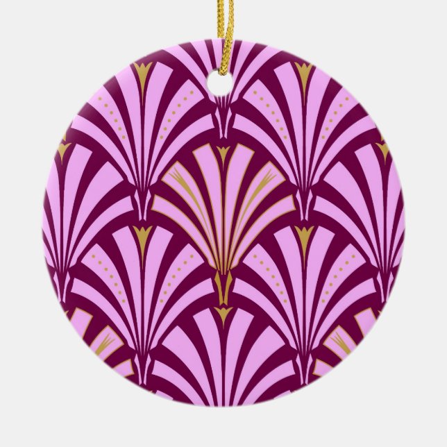 Ornamento De Cerâmica Padrão do ventilador Art Deco - orquídea e roxo (Frente)