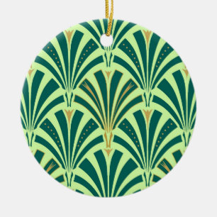 Ornamento De Cerâmica Padrão do ventilador Art Deco - pinho e hortelã 