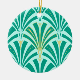 Ornamento De Cerâmica Padrão do ventilador Art Deco - turquesa no aqua