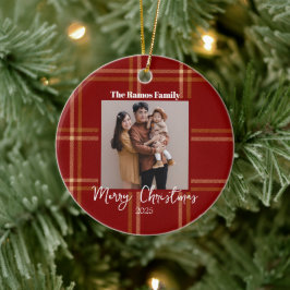 Ornamento De Cerâmica Padrão Escocês de Tartan Natal Personalizável 