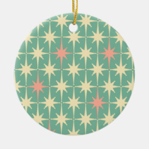 Ornamento De Cerâmica Padrão Estelar do Séc. Médio, Rosa e Mint Teal