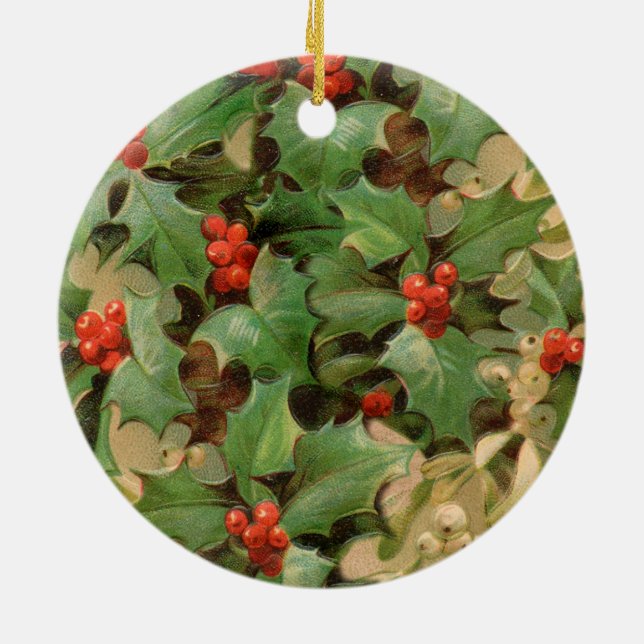 Ornamento De Cerâmica Padrão Festivo da Trabalho de arte de Natal Holly (Traseira)