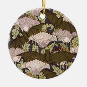 Ornamento De Cerâmica Padrão Floral Art Nouveau Antigo de Morcego e Papo