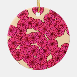 Ornamento De Cerâmica Padrão floral de Art Deco - cor-de-rosa profundo e