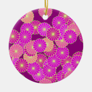 Ornamento De Cerâmica Padrão floral de Art Deco - tons de violeta, coral