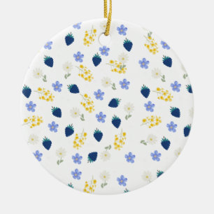 Ornamento De Cerâmica Padrão Floral de Flor Silvestre e Amora