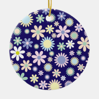Ornamento De Cerâmica Padrão Floral de Fundo Azul