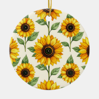 Ornamento De Cerâmica Padrão Floral de Girassol Sem Costura Amarelo Bril