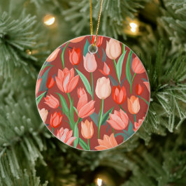 Ornamento De Cerâmica Padrão Floral de Tulipa Elegante – Primavera Verme