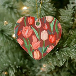 Ornamento De Cerâmica Padrão Floral de Tulipa Elegante – Primavera Verme