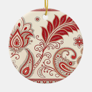 Ornamento De Cerâmica Padrão Floral Elegante Red Paisley - Tradicional I