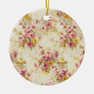 Ornamento De Cerâmica Padrão Floral em Aquarela Vintage