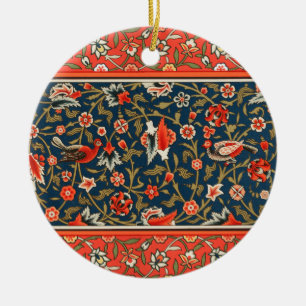 Ornamento De Cerâmica Padrão Floral Indo-Persa Boêmio Vintage Vermelho