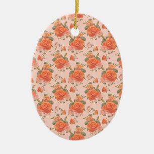 Ornamento De Cerâmica padrão floral laranja rosa casamento primavera