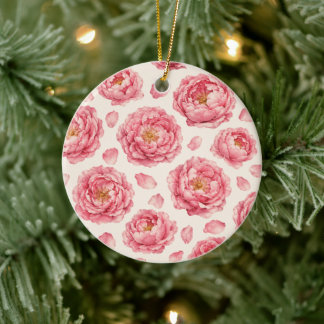 Ornamento De Cerâmica Padrão Floral Peônia Rosa
