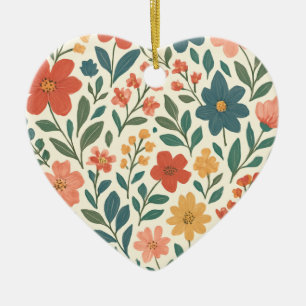 Ornamento De Cerâmica Padrão Floral Pintado à Mão – Botânica Colorida