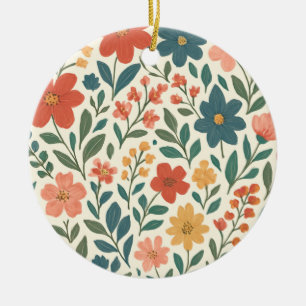 Ornamento De Cerâmica Padrão Floral Pintado à Mão – Botânica Colorida