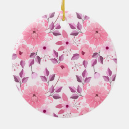 Ornamento De Cerâmica Padrão Floral Rosa com Flores Elegantes
