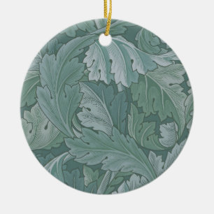 Ornamento De Cerâmica Padrão Folha de Acanto Azul Teal de William Morris