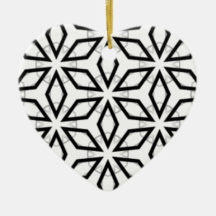 Ornamento De Cerâmica Padrão geométrico branco preto e prateado