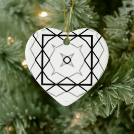 Ornamento De Cerâmica Padrão geométrico branco preto e prateado