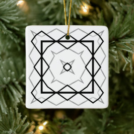 Ornamento De Cerâmica Padrão geométrico branco preto e prateado