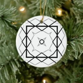 Ornamento De Cerâmica Padrão geométrico branco preto e prateado