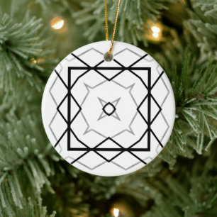 Ornamento De Cerâmica Padrão geométrico branco preto e prateado