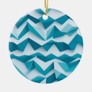 Ornamento De Cerâmica Padrão Geométrico Chevron 3D Turquesa