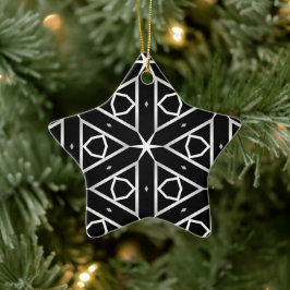 Ornamento De Cerâmica Padrão Geométrico Preto Branco e Prata