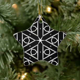Ornamento De Cerâmica Padrão Geométrico Preto Branco e Prata