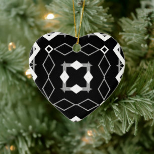 Ornamento De Cerâmica Padrão Geométrico Preto Branco e Prata