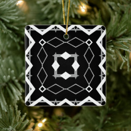 Ornamento De Cerâmica Padrão Geométrico Preto Branco e Prata