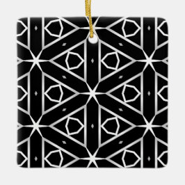 Ornamento De Cerâmica Padrão Geométrico Preto Branco e Prata