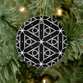Ornamento De Cerâmica Padrão Geométrico Preto Branco e Prata