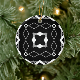 Ornamento De Cerâmica Padrão Geométrico Preto Branco e Prata
