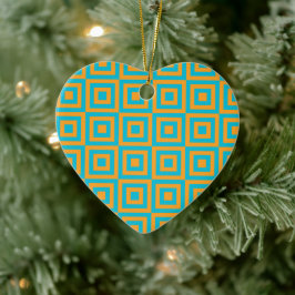 Ornamento De Cerâmica Padrão Geométrico Quadrado Retro - Laranja Ousado 