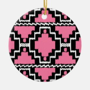 Ornamento De Cerâmica Padrão Ikat Aztec - Rosa Fuchsia, Preto e Branco