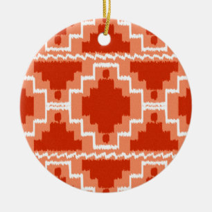 Ornamento De Cerâmica Padrão Ikat Aztec - Rusta, Laranja e branco
