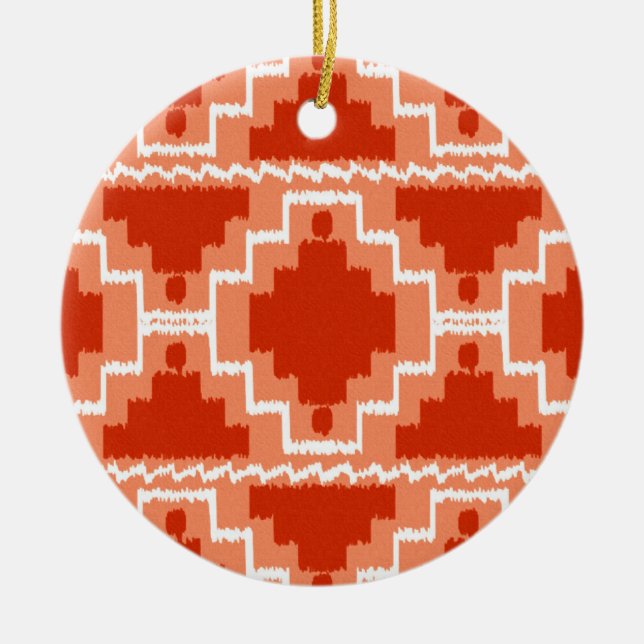 Ornamento De Cerâmica Padrão Ikat Aztec - Rusta, Laranja e branco (Frente)